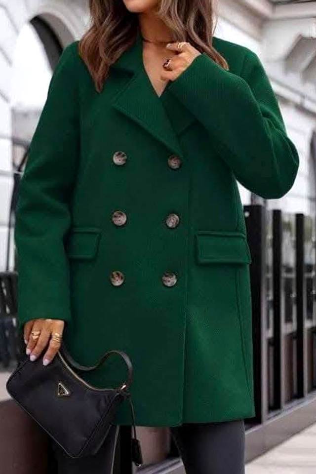 Palton de dama Adriana, cu nasturi si buzunare decorative, Verde, Marime S/M/L - 1 | YEO
