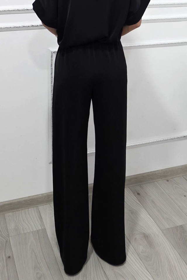 Pantaloni lungi vaporosi LYRA, croi larg cu banda elastica, Negru - 1 | YEO