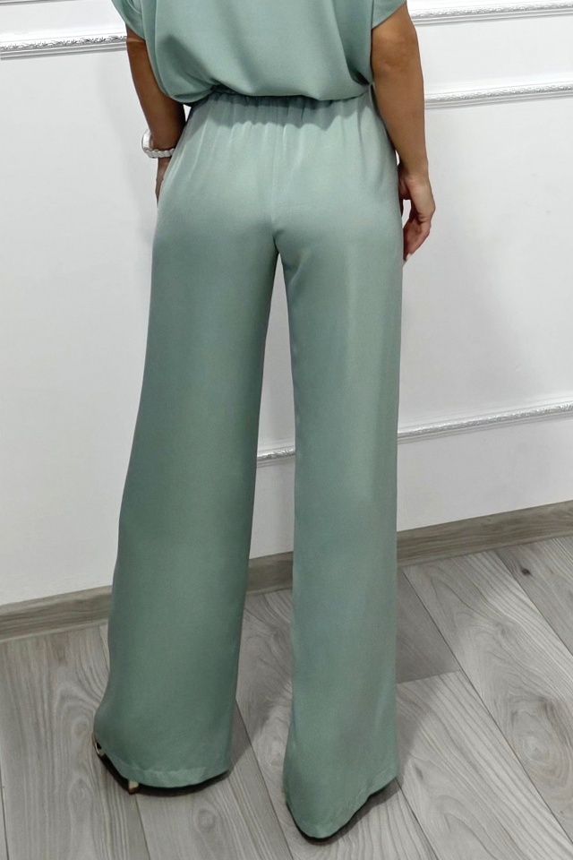 Pantaloni lungi vaporosi LYRA, croi larg cu banda elastica, Vernil - 1 | YEO