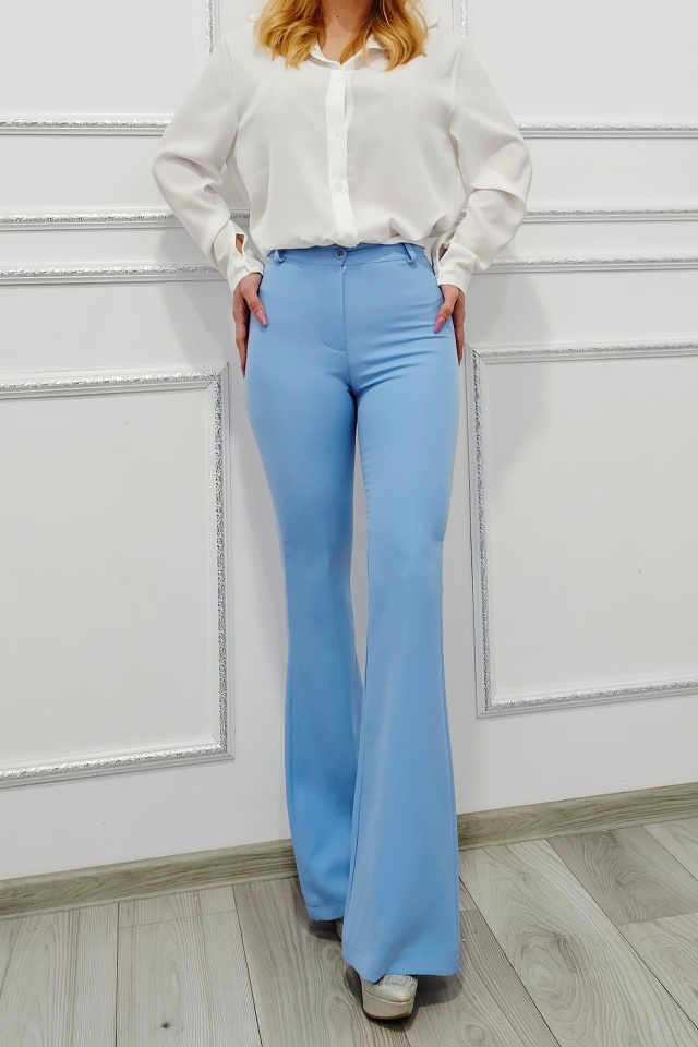 Pantaloni office Katte, croiala slim evazata si talie inalta, Baby Blue - 3 | YEO