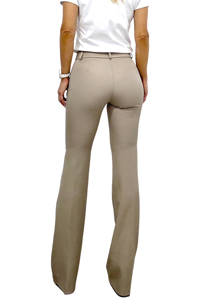 Pantaloni office Katte, croiala slim evazata si talie inalta, Cappuccino - 1 | YEO