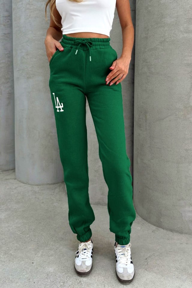 Pantaloni sport de dama Laurel, vatuiti, cu snur in talie, Verde - 2 | YEO