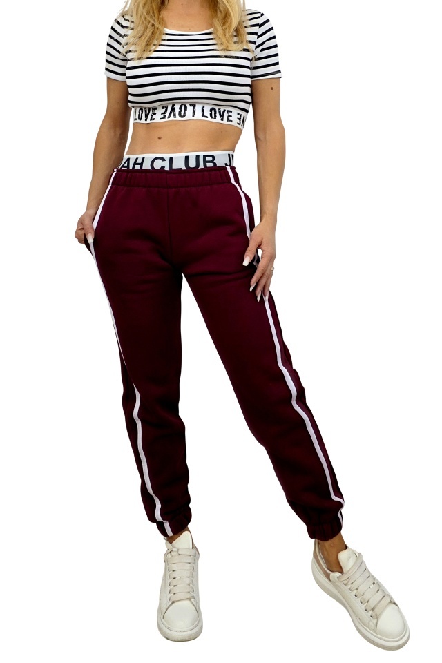 Pantaloni vatuiti cu banda elastica imprimata, MOVEN Club, Visiniu