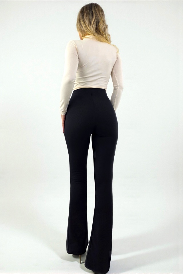 Pantaloni vatuiti, slim evazati, TetraFlex, cu banda modelatoare, Negru