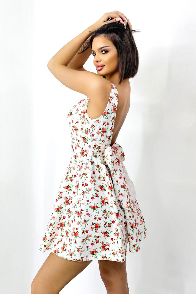 Rochie babydoll MARA, cu funda la spate si imprimeu floral, Alb, Marime S/M/L - 2 | YEO