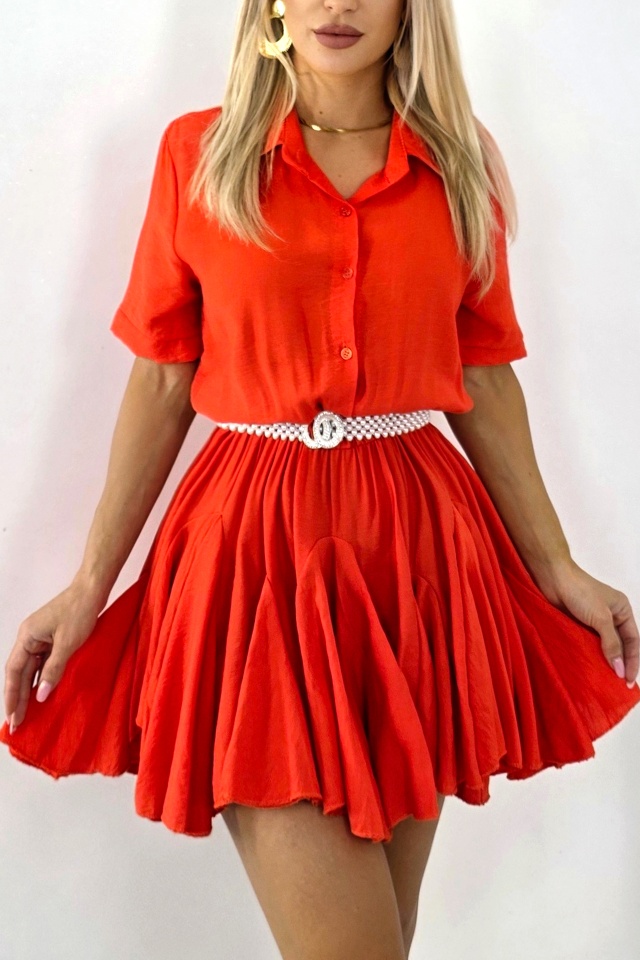 Rochie cu volane Peony Pearl, babydoll si curea inclusa, Orange, Marime S/M
