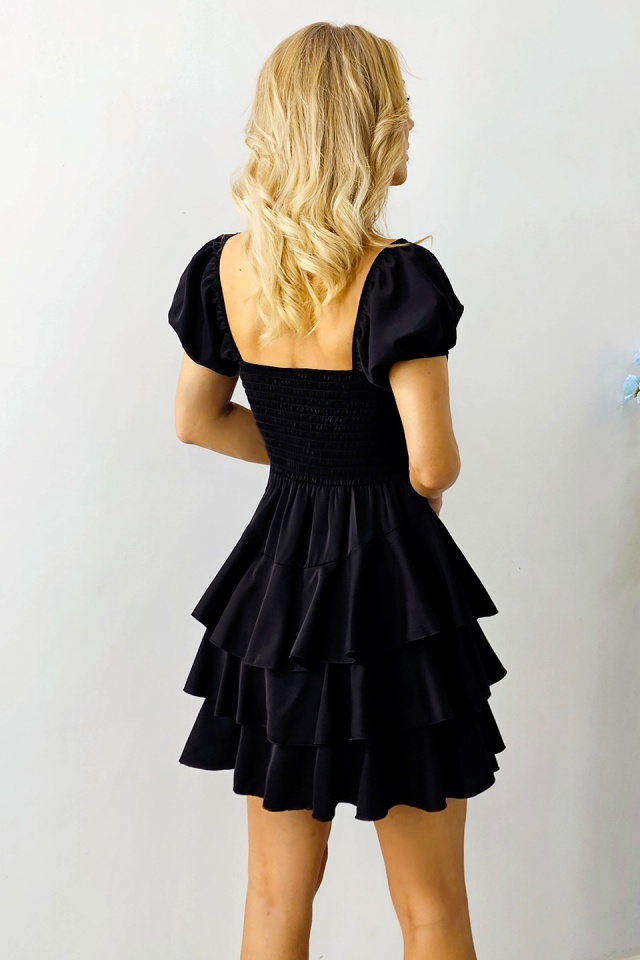 Rochie eleganta de vara NAZRIN, cu maneci bufante si cupe buretate, Negru, Marime S/M - 1 | YEO