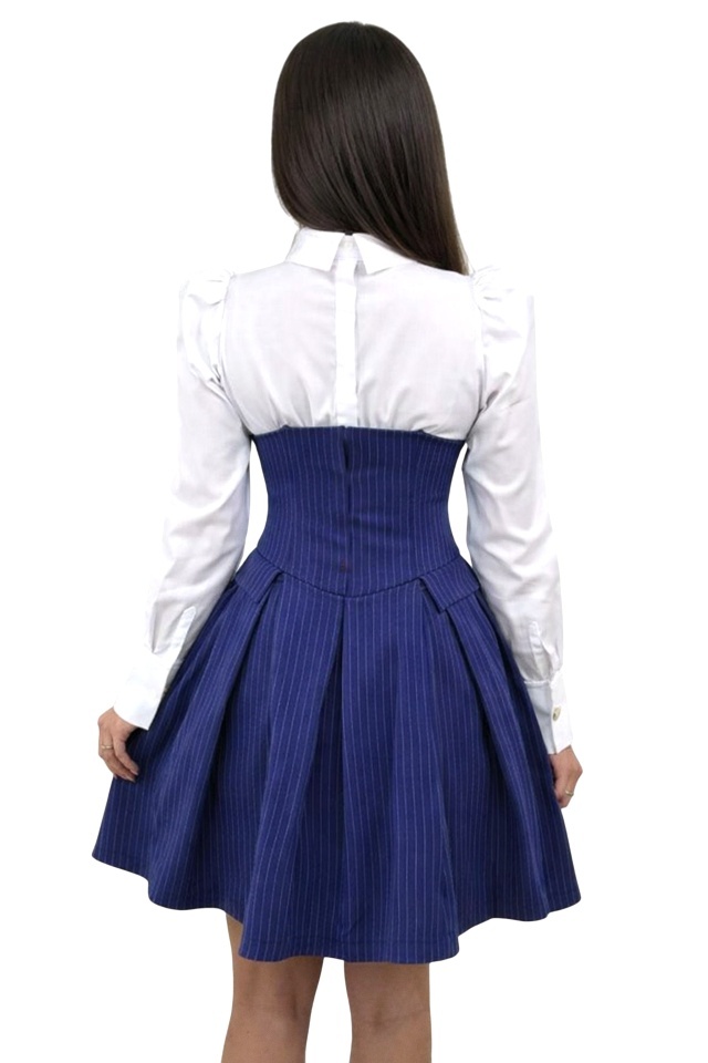 Rochie office tip camasa TOMYNA, bumbac si brosa inclusa, Bleumarin, Marime S/M