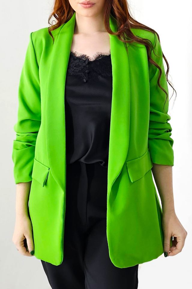 Sacou casual Adnana, fara inchidere, cu buzunare decorative, Verde smarald, Marime S/M - 2 | YEO