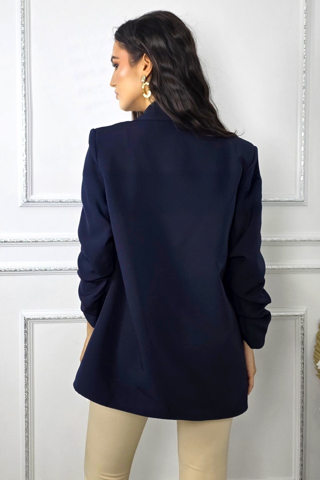 Sacou casual Alessia, cu revere rotunde si buzunare decorative, Bleumarin, Marime S/M - 1 | YEO