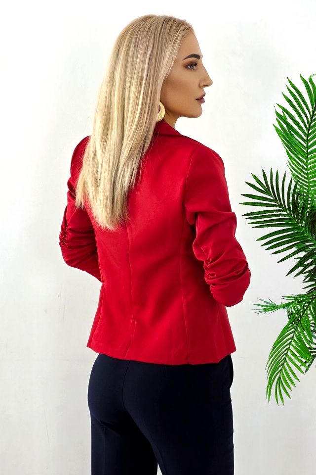 Sacou elegant Gisela, maneca cu fronseu si croi scurt, Rosu - 1 | YEO