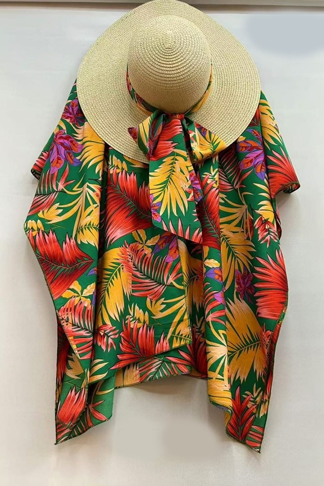 Set de plaja SAMY, kimono si palarie accesorizata cu esarfa, HAVANA, Marime S/M