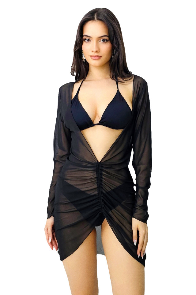 Set de plaja trei piese NAYS, slip, sutien reglabil si rochie asortata, Negru