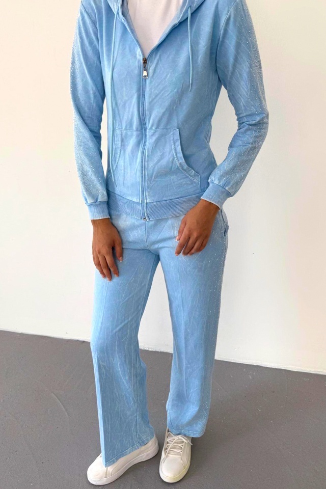 Trening catifea SHIRA, pantaloni lejeri si hanorac cu fermoar, BLEU - 3 | YEO