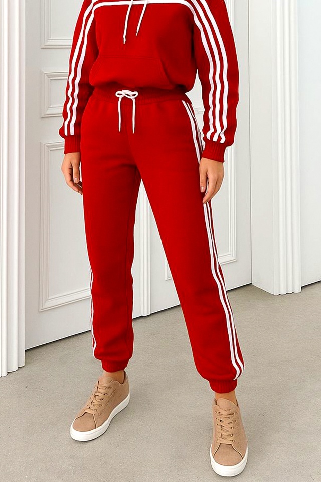 Trening cu gluga VELORA, vatuit, bluza cu fermoar si pantaloni, Rosu - 2 | YEO