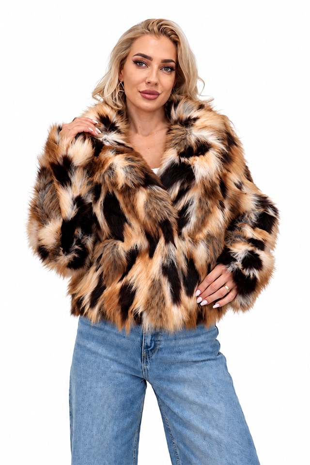 Blana animal print Ysolde din blana ecologica, cu interior satinat, ARAMIU, Marime S/M — imaginea 8