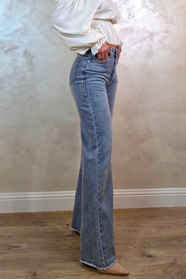 Blugi wide leg evazati Ventura, cu textura elastica, Albastru prespalat