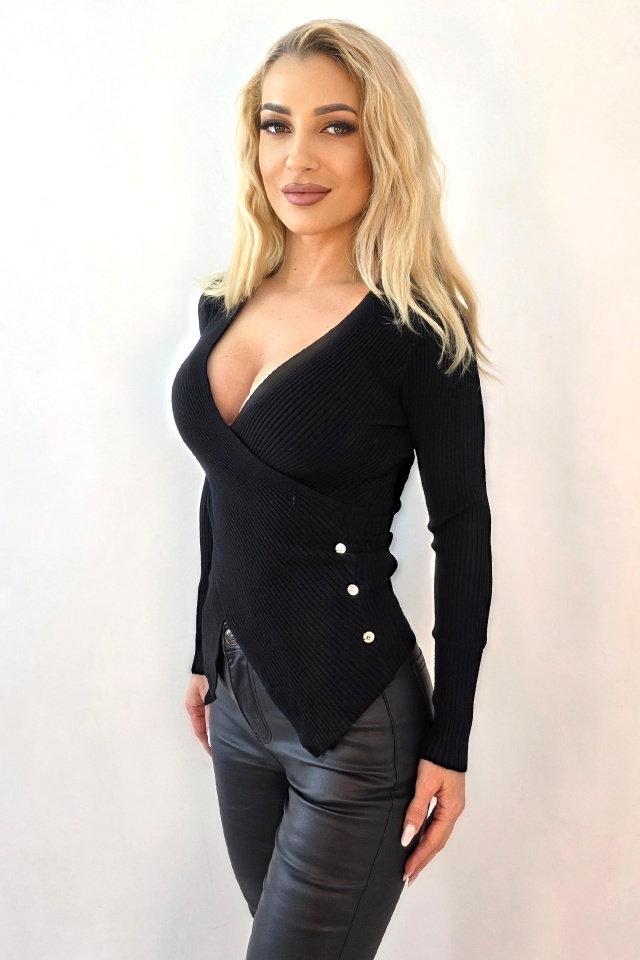 Bluza bandage, asimetrica Miss Lady, cu decolteu petrecut, Negru