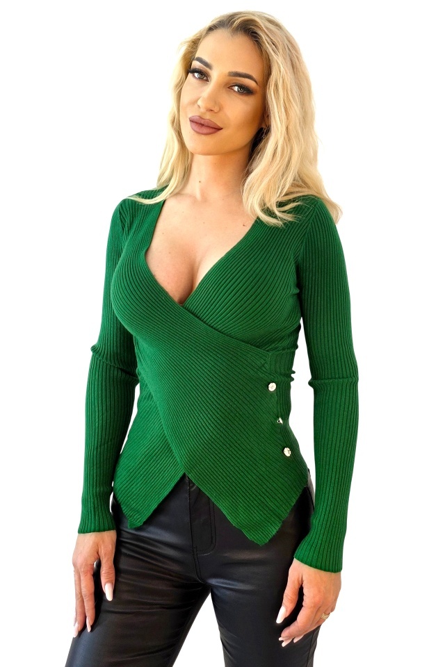 Bluza bandage, asimetrica Miss Lady, cu decolteu petrecut, Verde