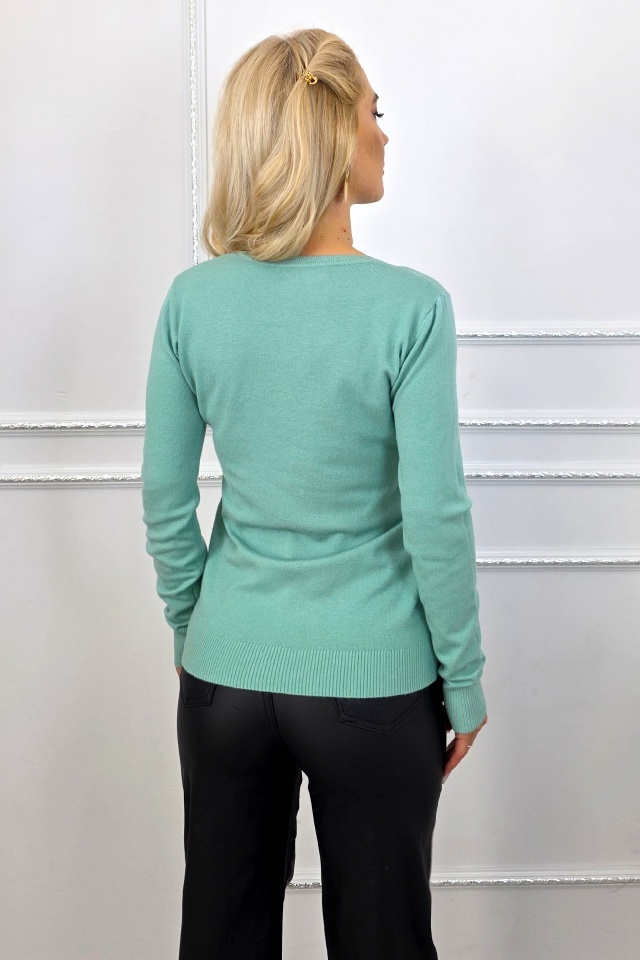 Bluza casual de dama, TERA, cu aspect pufos si accesoriu metalic, Verde glaciar, Marime S/M - 1 | YEO