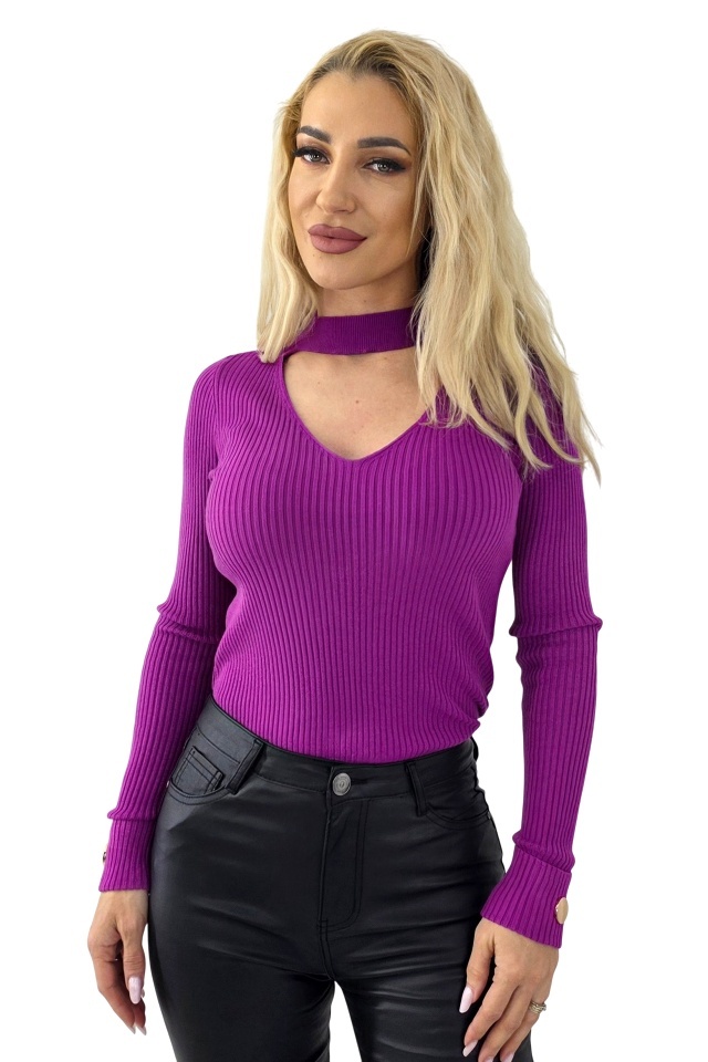 Bluza decupata Heart NOLA, cu butoni aurii, Mov