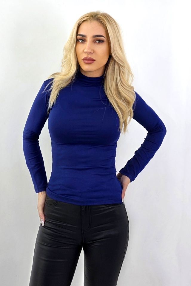 Bluza subtire de dama Lady Liza, cu guler pe gat, Maro Albastru Royal