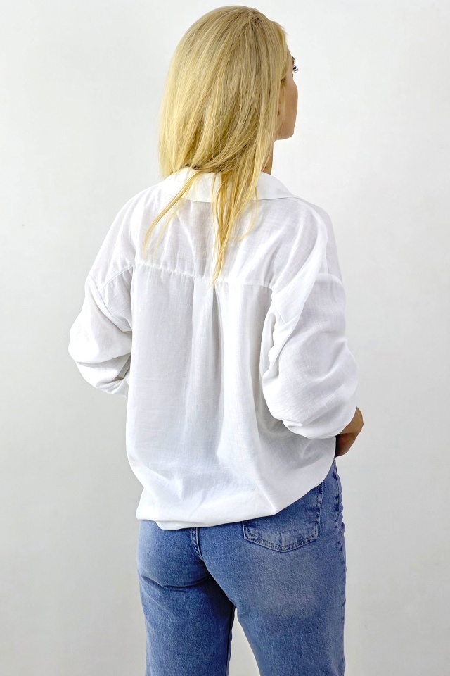 Camasa aspect panza topita TALLE, cu nod wrap, si nasturi, Alb - 1 | YEO