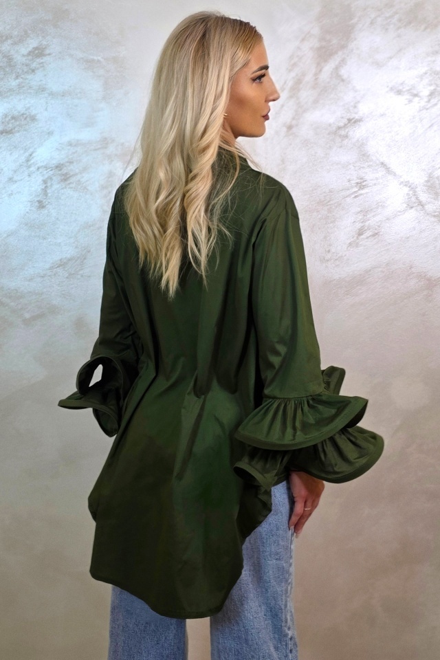 Camasa cu volane Sugar LoLLy si lungime asimetrica, Smarald, Marime S/M/L