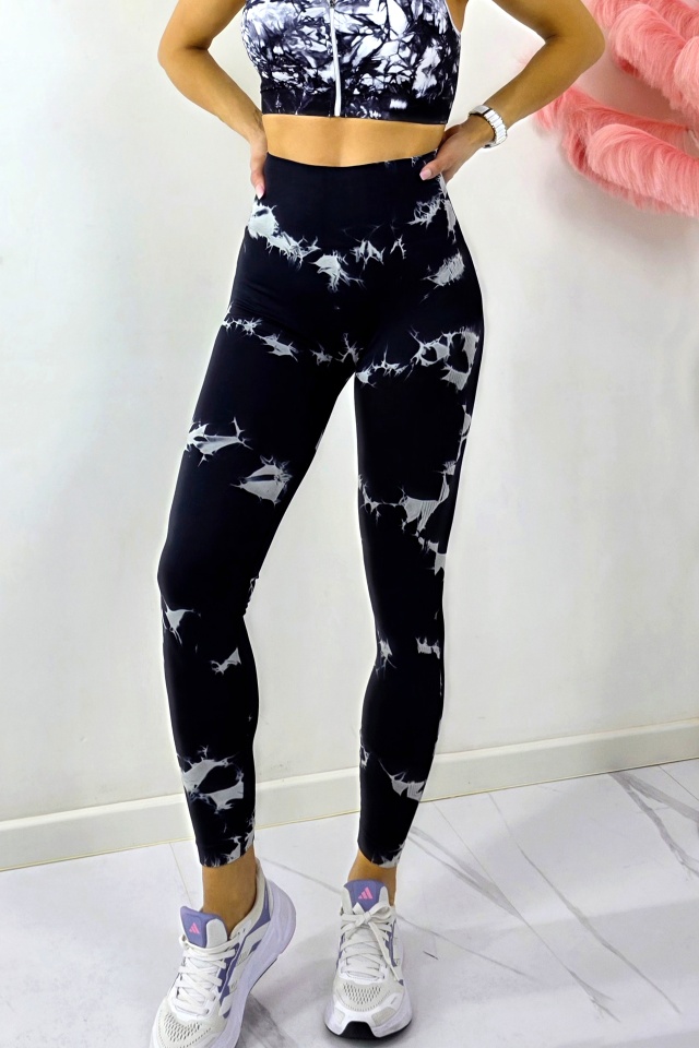 Colanti yoga cu nervuri, Kabyn, push up si banda modelatoare, Negru-Alb