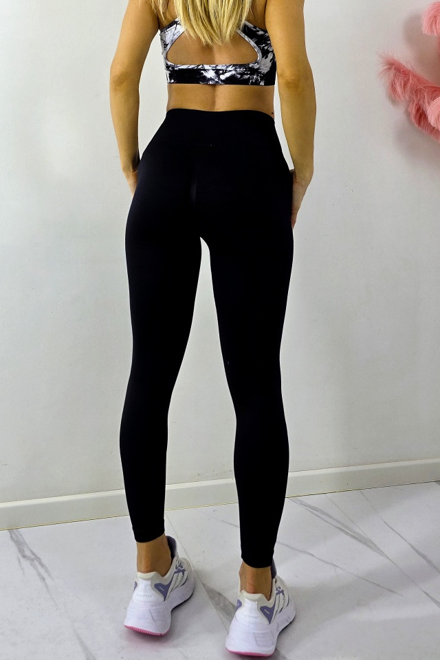 Colanti yoga LYMON, cu banda elastica si push up, Negru