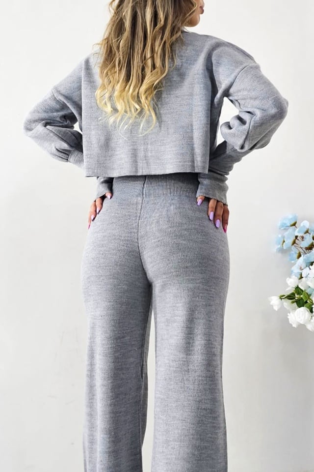 Compleu casual COMFY, bluza cu mansete supradimensionate si pantaloni tricot, Gri, Marime S/M/L - 2 | YEO