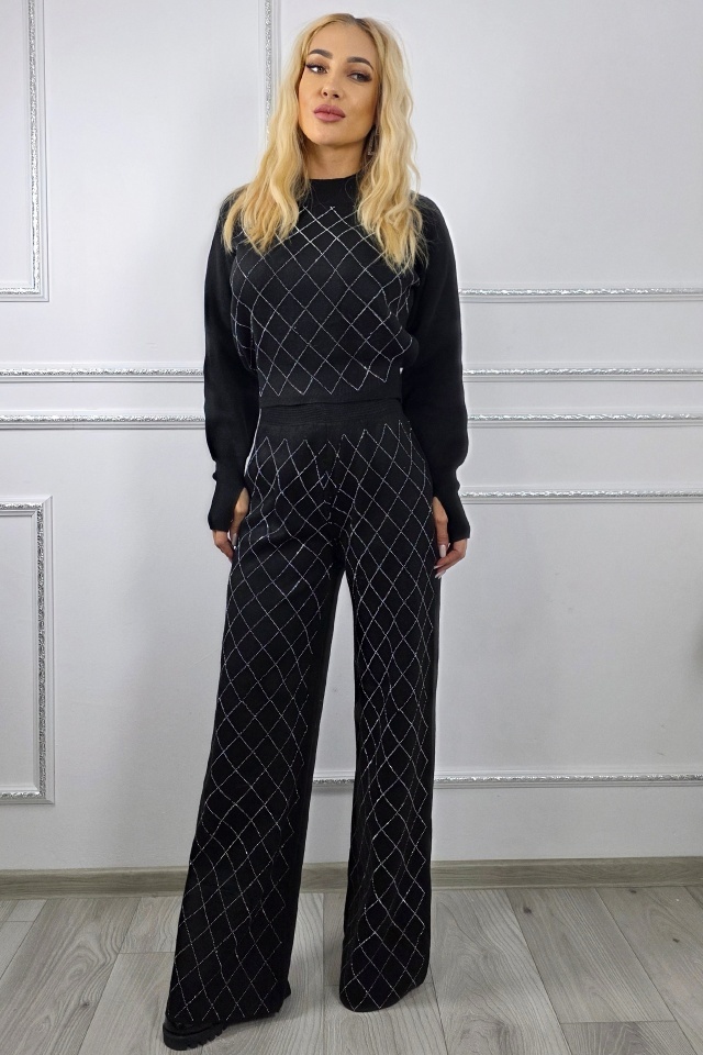 Compleu cu lana si cristale Rewe Mirage, pantaloni si jerseu, Negru, Marime S/M/L - 2 | YEO