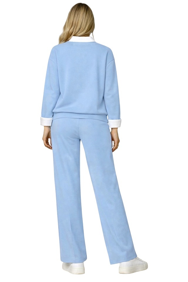 Compleu dama ALYA, cu bluza tip camasa si pantaloni lejeri cu snur, Bleu, Marime S/M/L