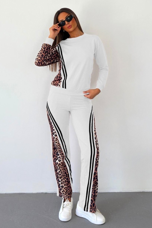 Compleu sport de dama LEONA, cu animal print bicolor, ALB - 3 | YEO