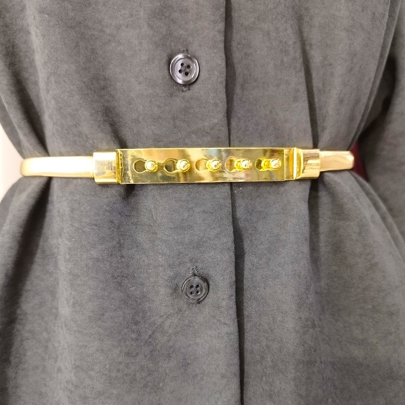 Curea subtire, elastica si catarama stilizata, MireLL, Gold Button - 2 | YEO