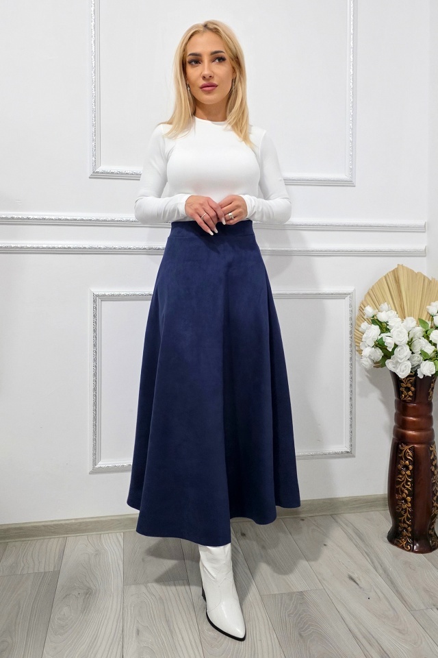 Fusta lunga, clos din catifea, Tiziana si croi elegant, Bleumarin