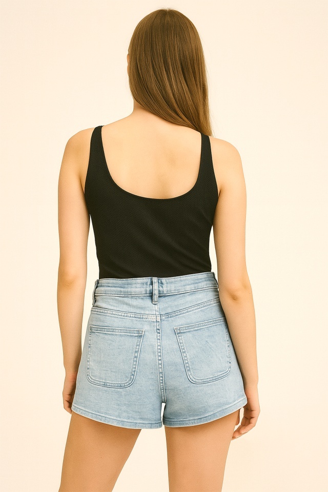 Fusta pantaloni scurti, denim SORELL, cu buzunare si extra elastan, Albastru zapada - 1 | YEO