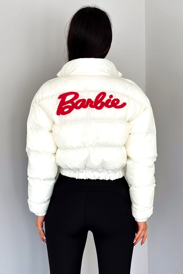 Geaca dama Puffer Barbie, model crop cu buzunare laterale, Alb