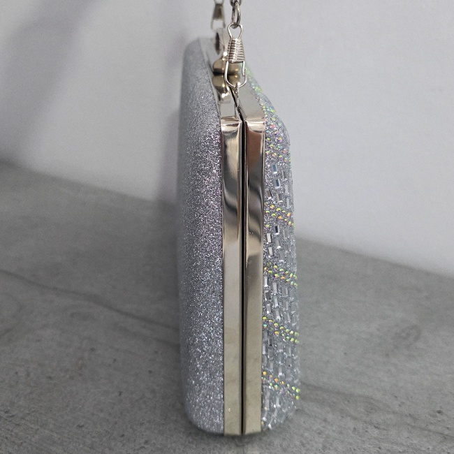 Geanta clutch pentru evenimente SUN POP, cu strasuri multicolore, Argintiu - 2 | YEO