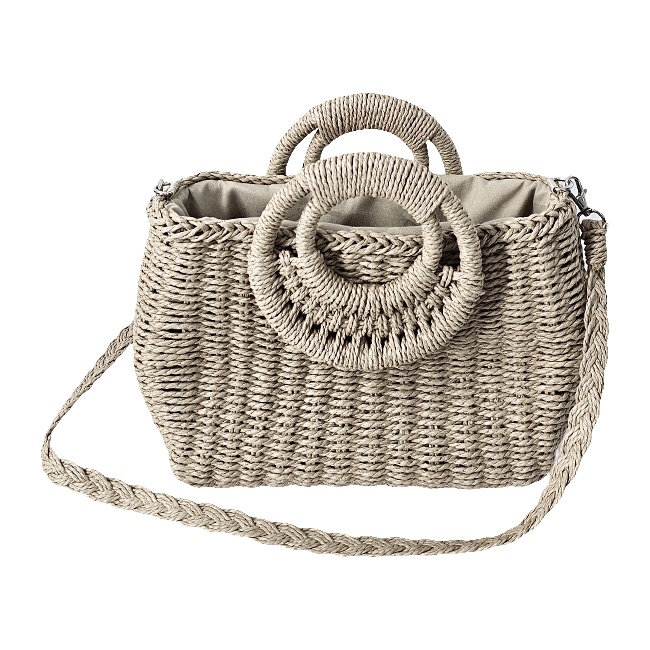 Geanta de plaja STRAW, crossbody, cu husa si lant detasabil, Crem - 3 | YEO