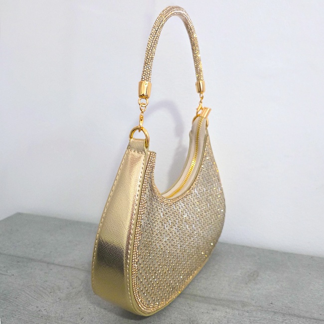 Geanta de seara FIZ HOBO, cu strass si toarta detasabila, AURIU - 1 | YEO