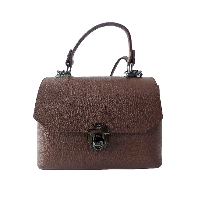 Geanta eleganta, GlamourGrip, din piele naturala, business si curea detasabila, Maro Inchis