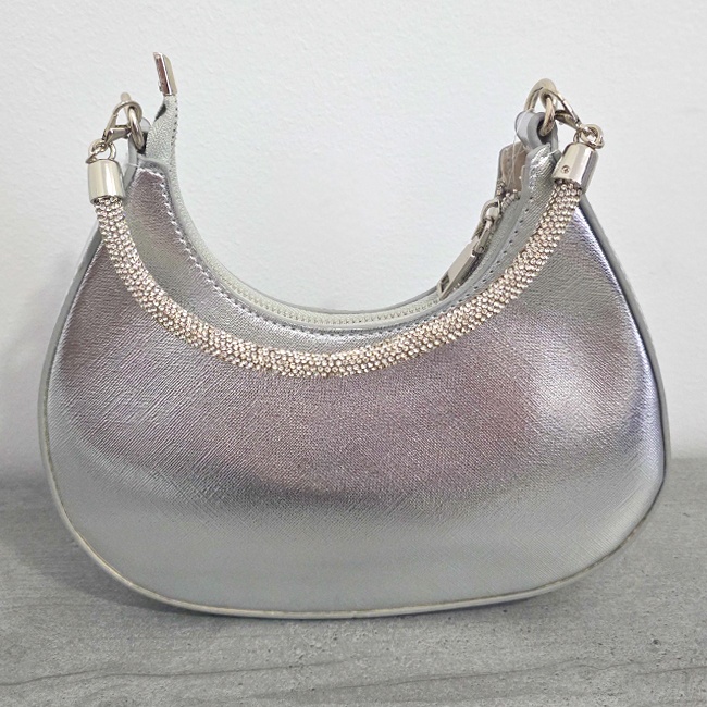 Geanta mini FIZ HOBO, pentru evenimente, cu toarta detasabila, Argintiu - 1 | YEO