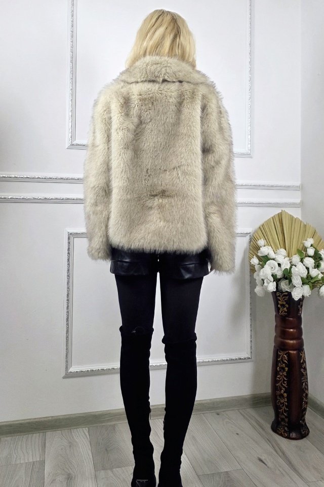 Haina eleganta dama Kasmina, din blana ecologica, croi scurt, Crem, Marime S/M - 2 | YEO