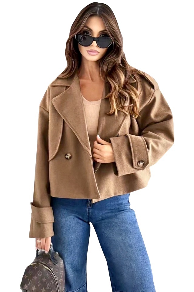 Jacheta eleganta tip fleece Vespera, cu revere si nasturi, Bej, Marime S/M