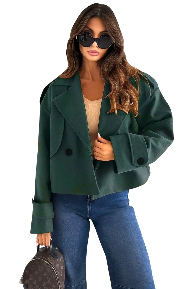Jacheta eleganta tip fleece Vespera, cu revere si nasturi, Verde, Marime S/M