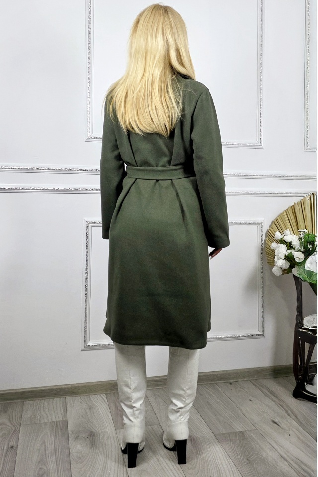 Palton captusit Melanda, cu nasturi si cordon, Verde inchis, Marime S/M/L