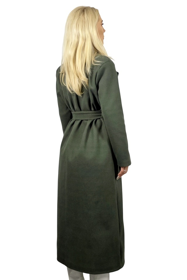 Palton lung de dama Camilla, inchidere cu nasturi si cordon, Verde, Marime S/M