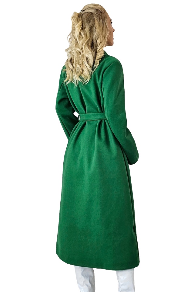 Palton lung Melanda, material gros si cordon detasabil, Verde, Marime universala S/M/L