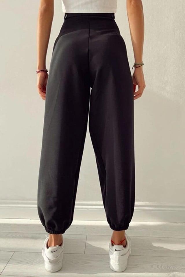 Pantaloni bufanti Tomas, cu talie inalta si pense ample, Negru - 3 | YEO